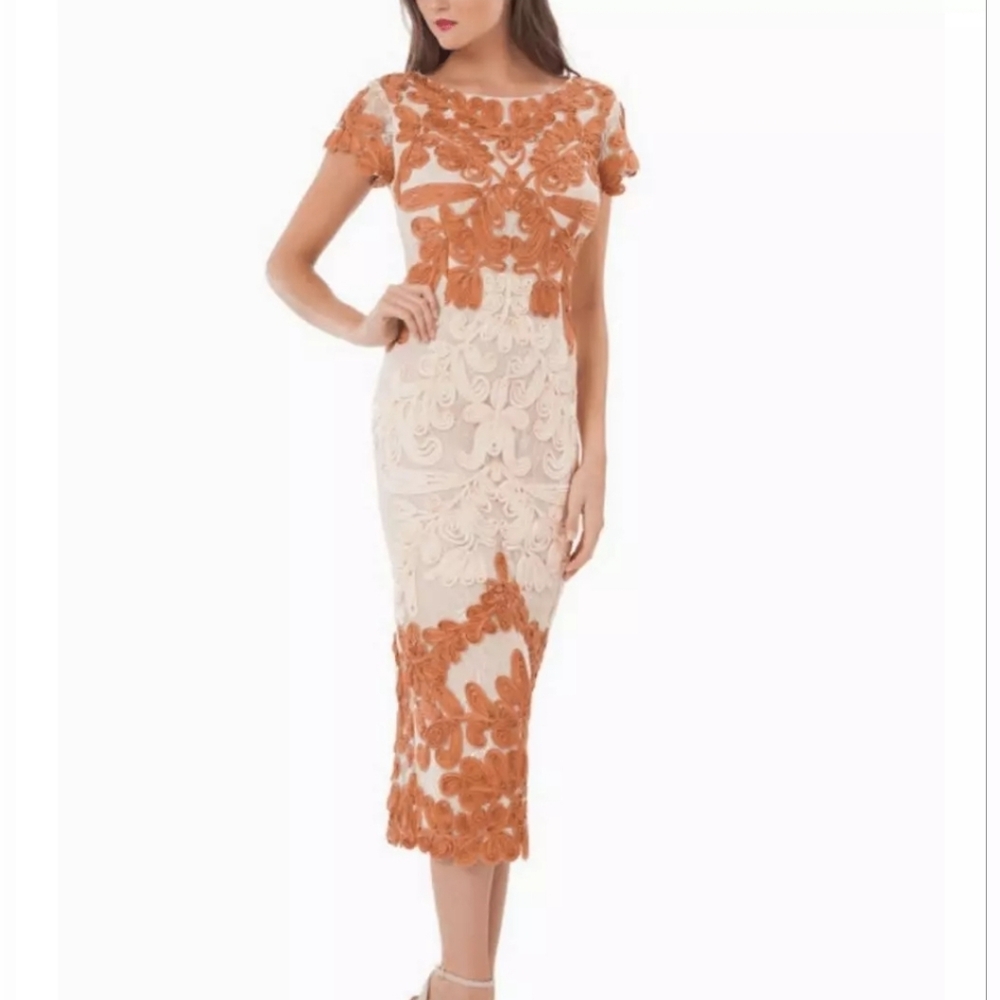 Js Collections Soutache Salmon Two-Tone Lace Midi… - image 2